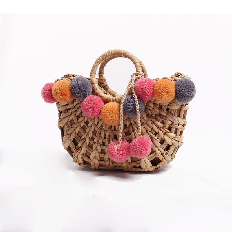 Women's Straw Solid Color Vacation Weave Semicircle String Shoulder Bag