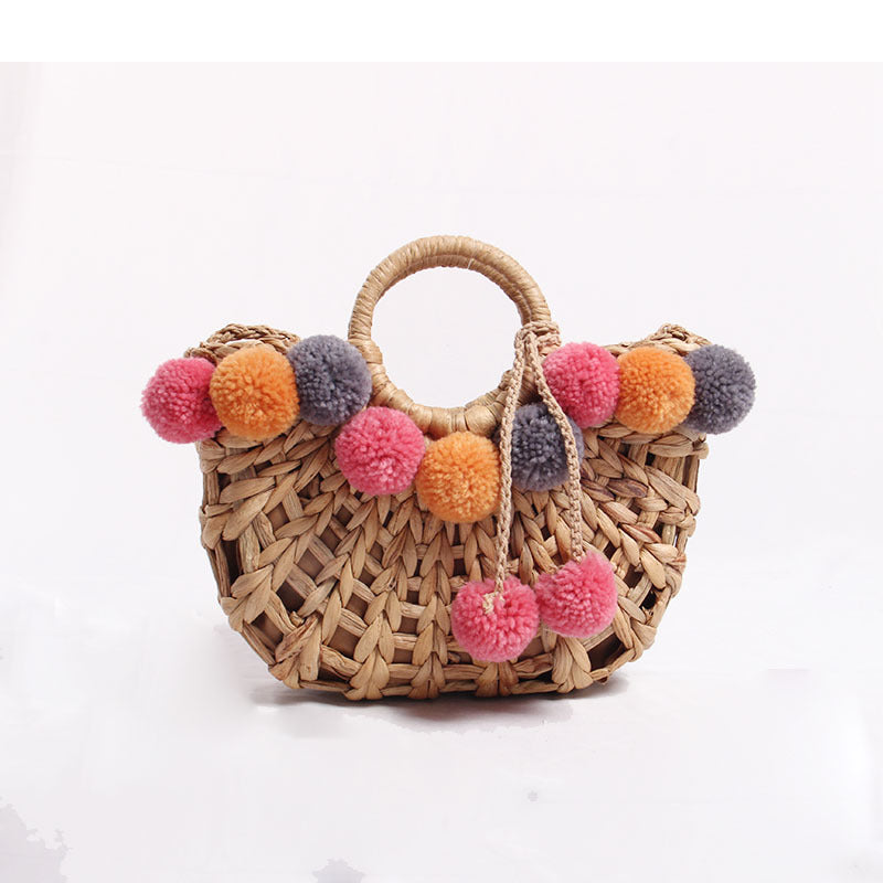 Women's Straw Solid Color Vacation Weave Semicircle String Shoulder Bag