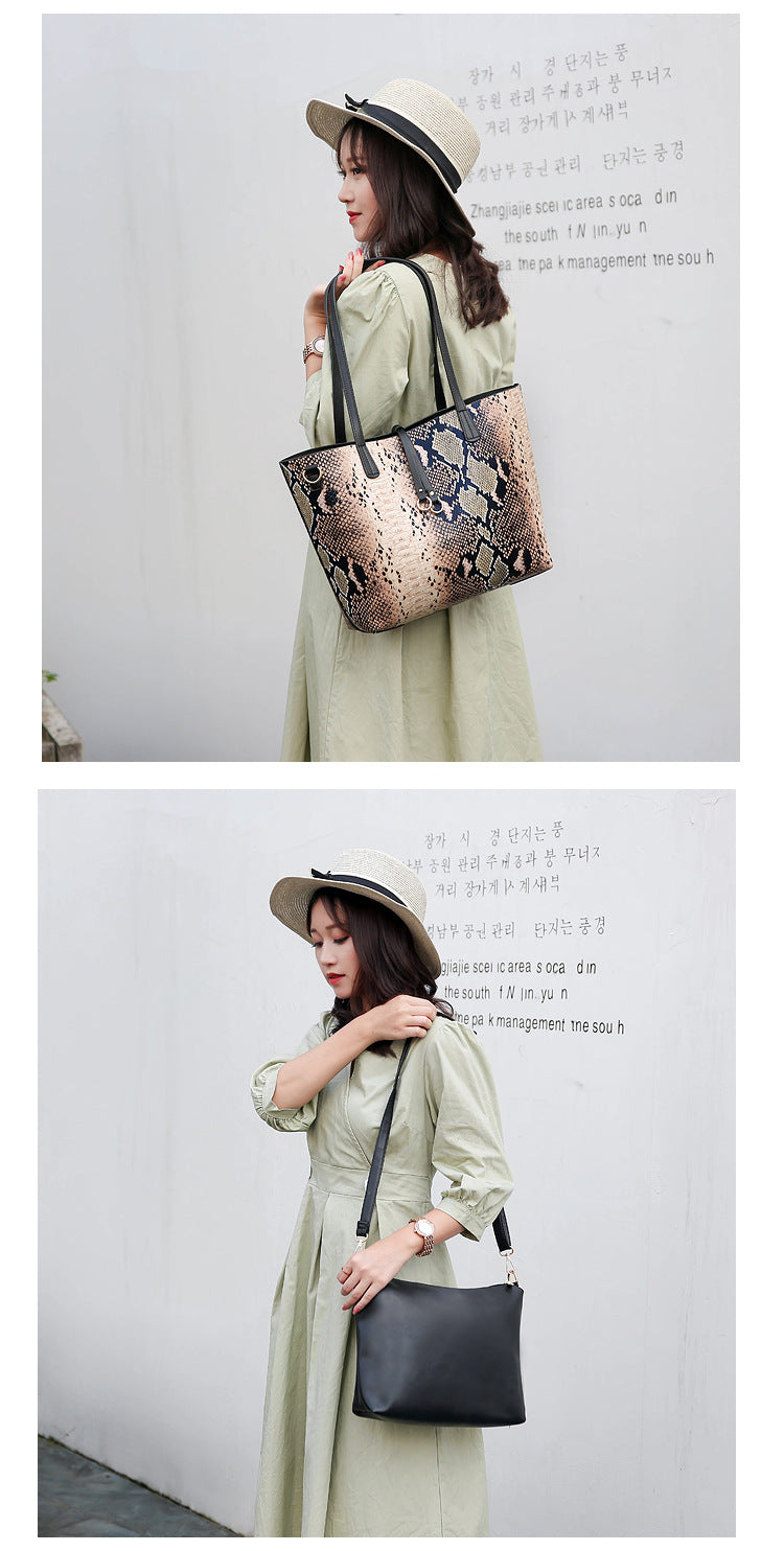 Women's Pu Leather Snakeskin Classic Style Square Open Bag Sets