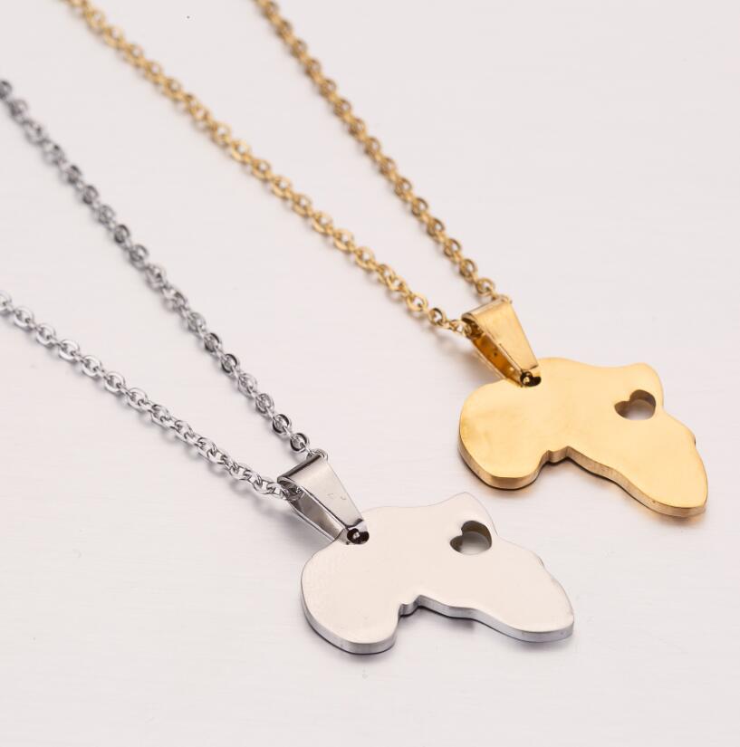 201 Stainless Steel 18K Gold Plated Fashion Plating Map Pendant Necklace