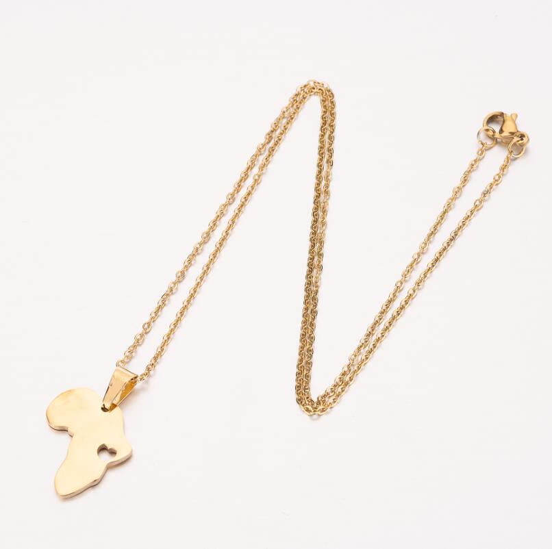 201 Stainless Steel 18K Gold Plated Fashion Plating Map Pendant Necklace