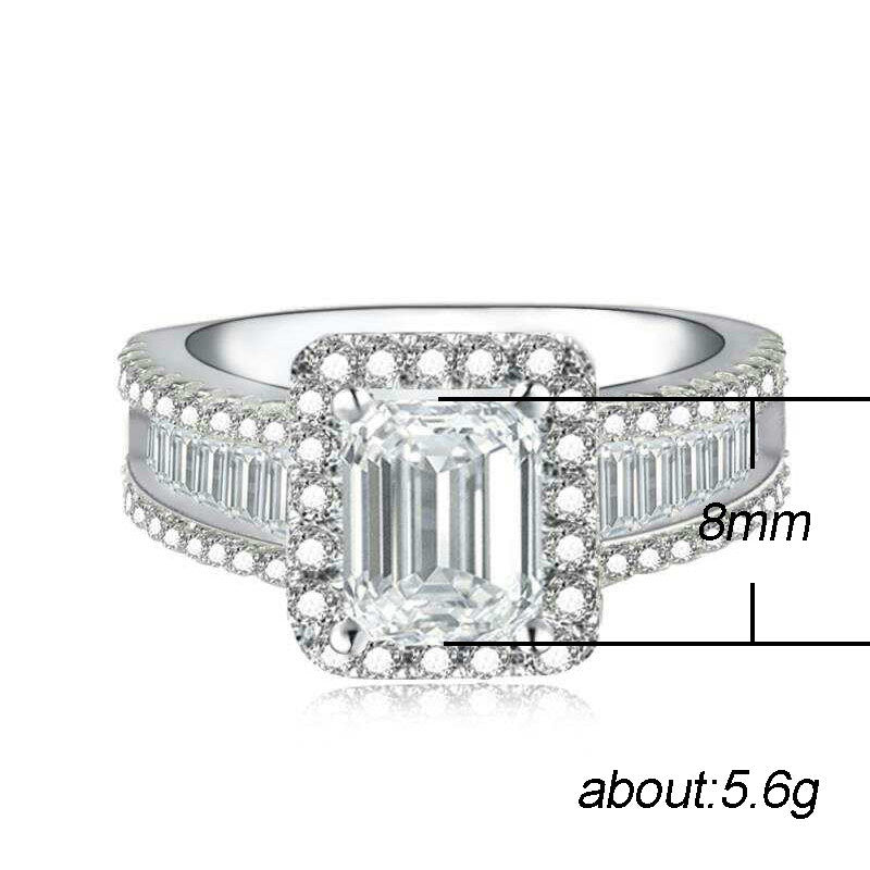 new luxury ring encrusted with diamond jewelry square zircon copper jewelry