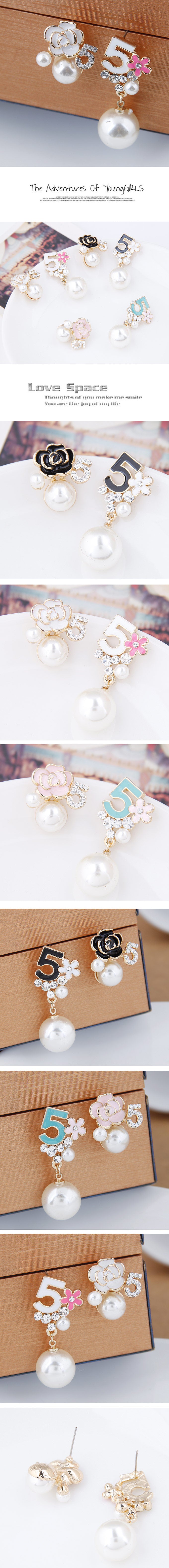 Korean Style Plant Alloy Pearl Drop Earrings