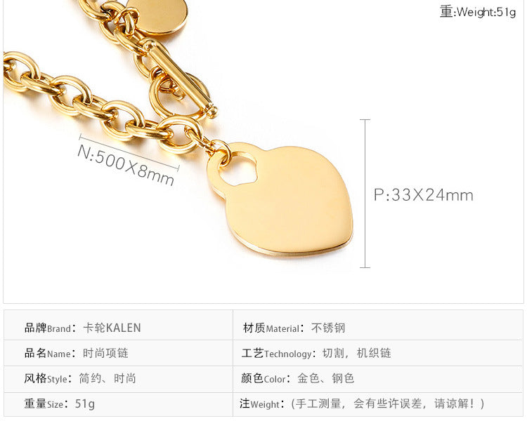 Titanium Steel 18K Gold Plated Fashion Plating Heart Necklace