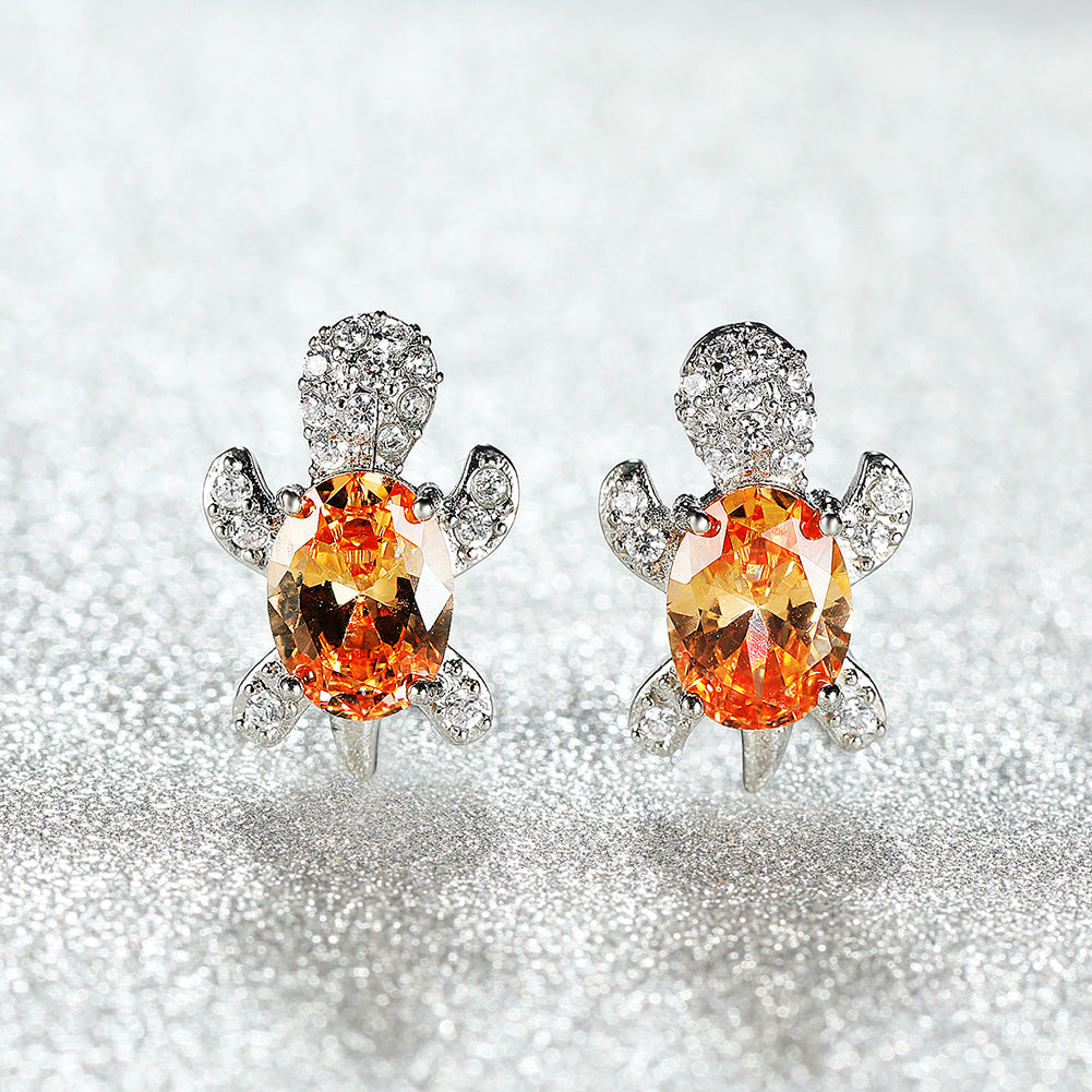 1 pair cute simple style tortoise plating inlay copper zircon ear studs - CEJEW