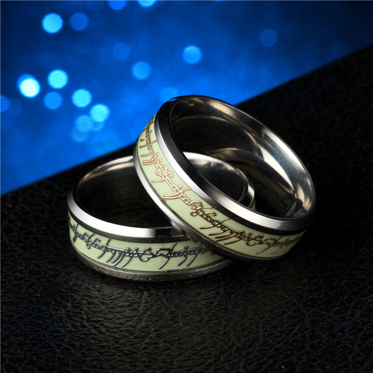 cross-border ornament stainless steel luminous ring fluorescent stall supply titanium steel magic ring the lord of the rings