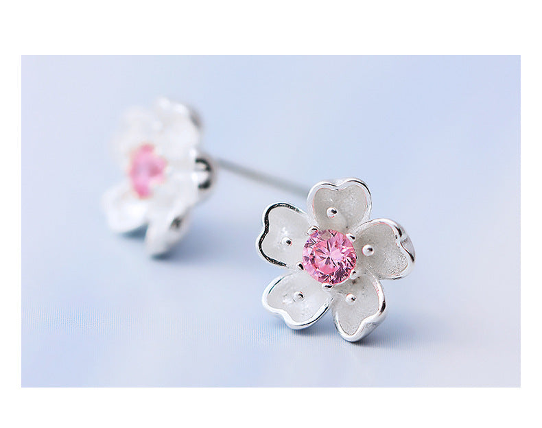 1 pair elegant lady flower inlay white copper artificial gemstones ear studs