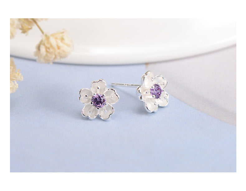 1 pair elegant lady flower inlay white copper artificial gemstones ear studs