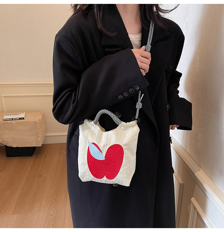 Women's Small Nylon Apple Streetwear Embroidery Square Open Tote Bag