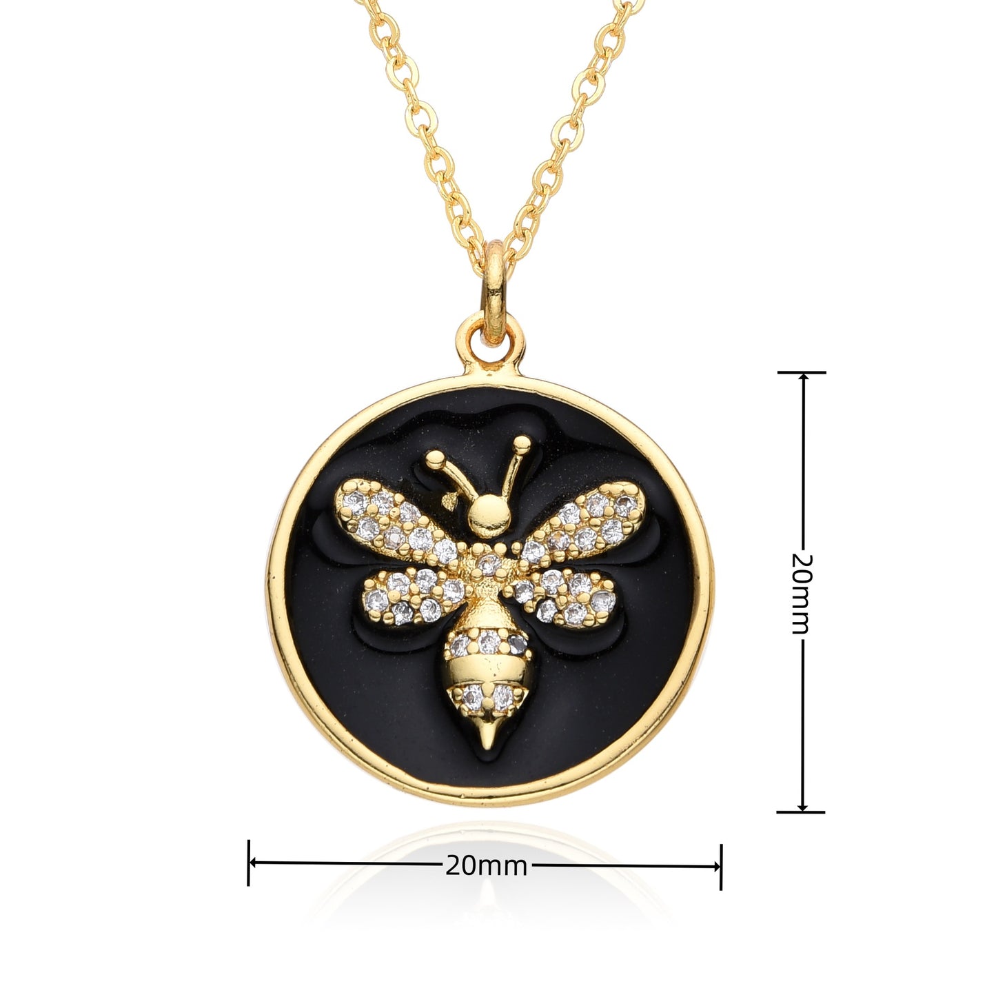 Copper Gold Plated Enamel Inlay Round Lion Bee Zircon Pendant Necklace