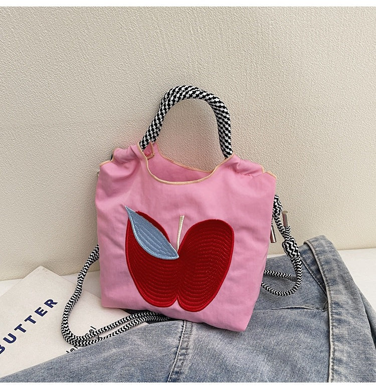 Women's Small Nylon Apple Streetwear Embroidery Square Open Tote Bag