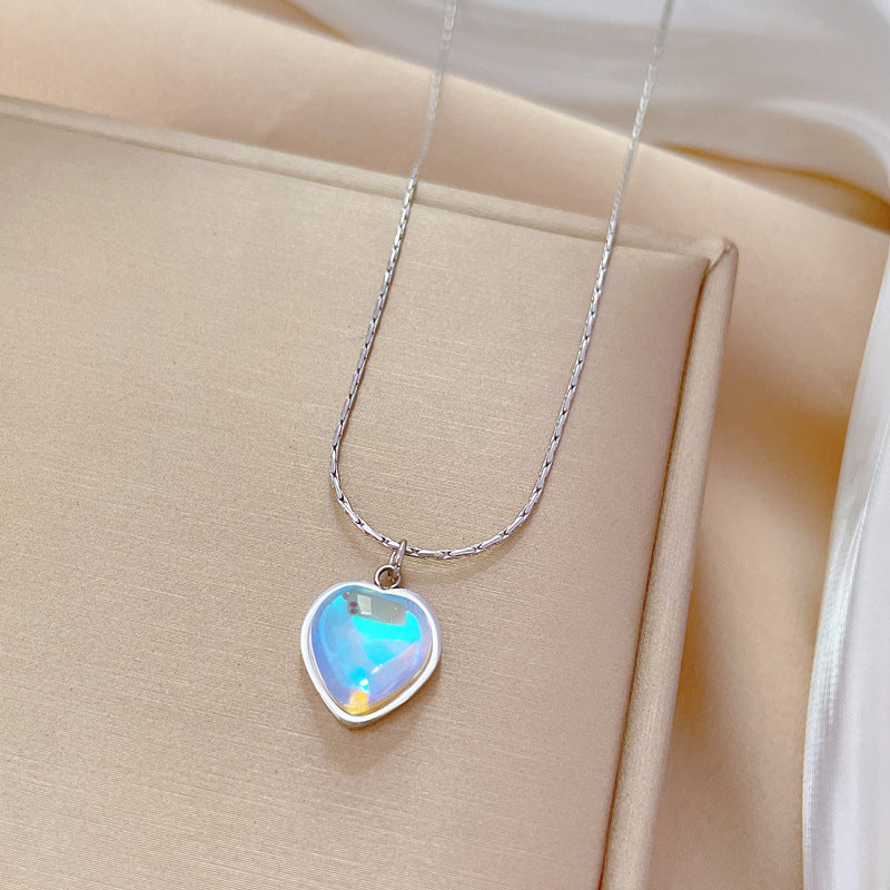 sweet heart shape titanium steel plating inlay artificial gemstones pendant necklace