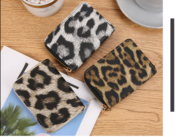 Women's Leopard Pu Leather Zipper Card Holders