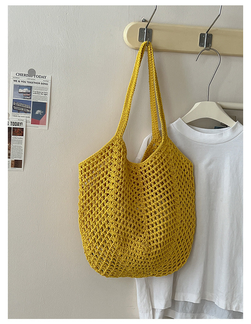 Women's Medium Cotton Solid Color Elegant Streetwear Weave Square Open Straw Bag