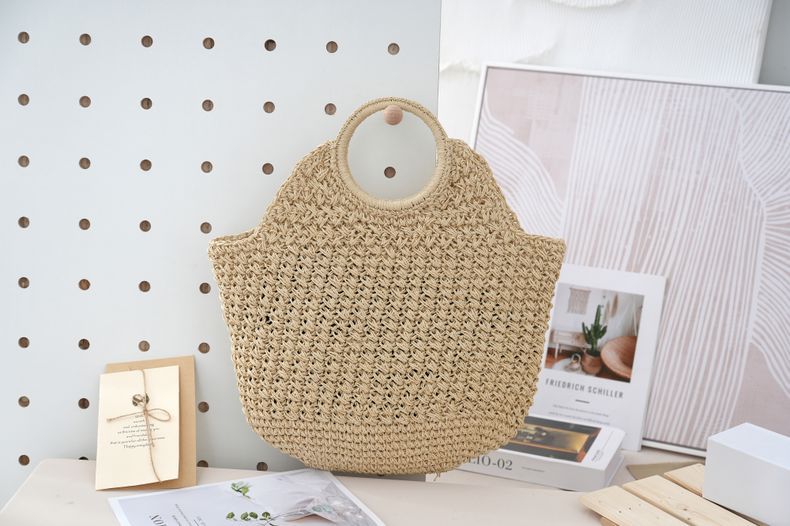 Women's Large Paper string Solid Color Elegant Streetwear Weave Shell Open Straw Bag