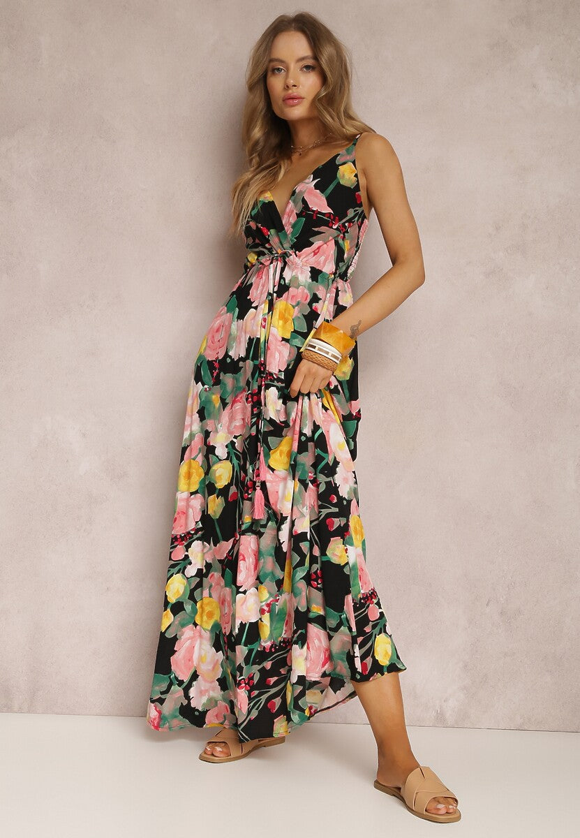 Women's Sheath Dress Streetwear V Neck Sleeveless Flower Maxi Long Dress Holiday