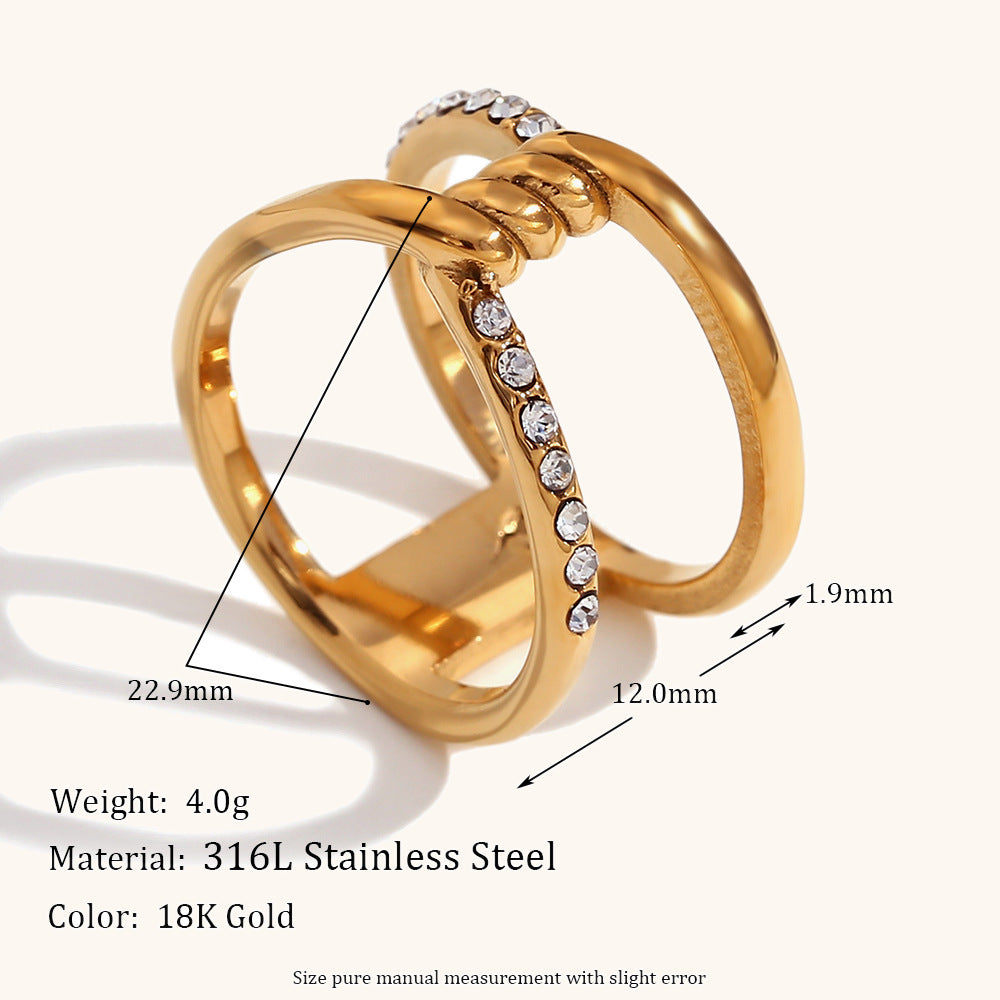 simple style commute geometric stainless steel inlay zircon rings