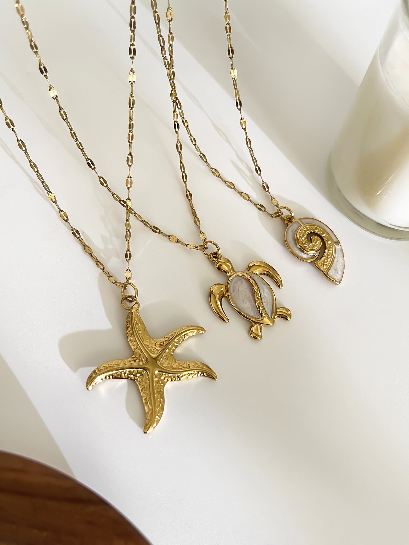 Jewelry Marine Style Tortoise Starfish Conch 316L Stainless Steel  Enamel Pendant Necklace