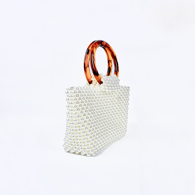 Women's Medium Arylic Solid Color Elegant Streetwear Beading Square Open Handbag