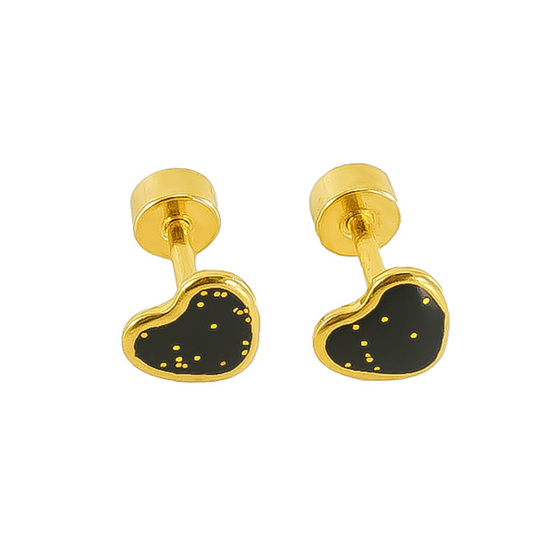 1 Pair Simple Style Heart Shape Enamel Plating Stainless Steel Ear Studs - CEJEW