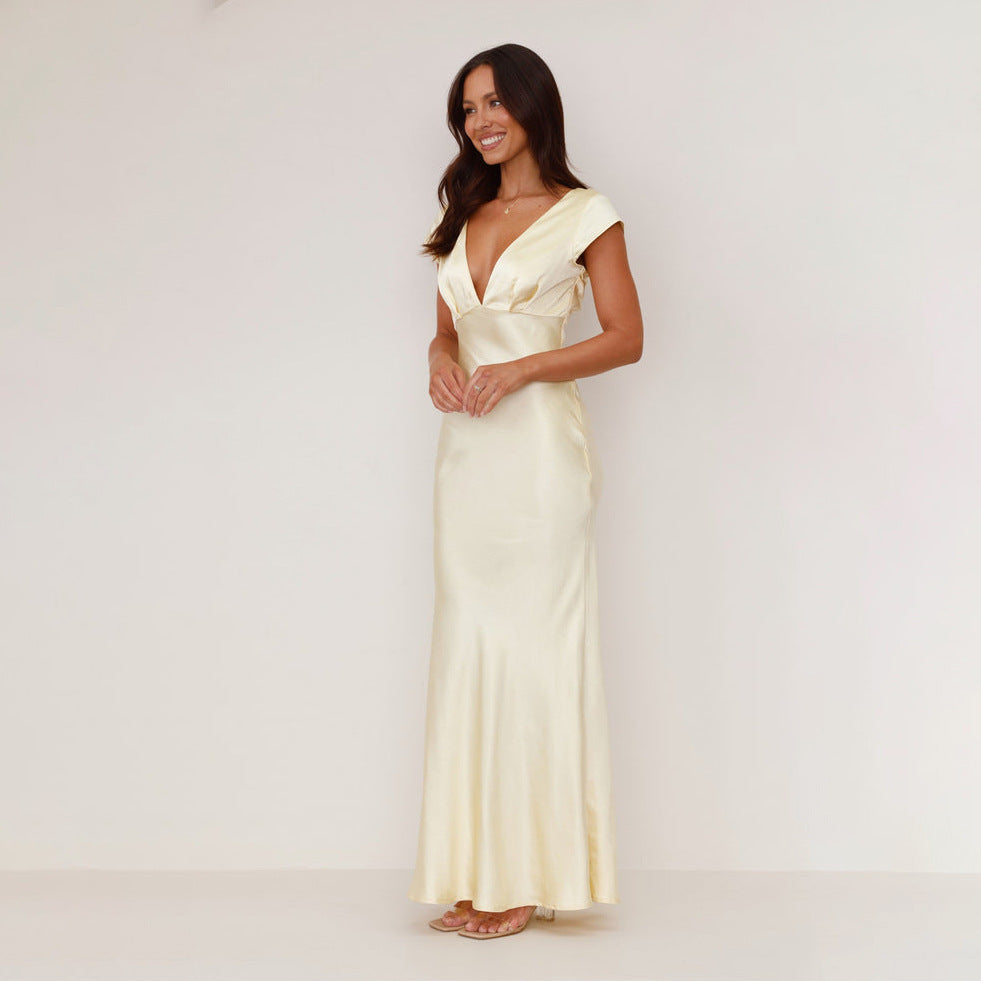 Women's Sheath Dress Elegant Sexy V Neck Backless Sleeveless Solid Color Maxi Long Dress Holiday Banquet