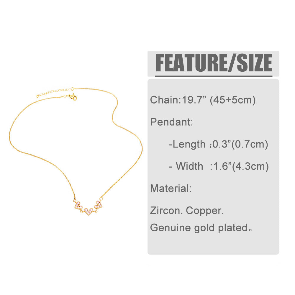 fashion color zircon heart shape stitching copper necklace