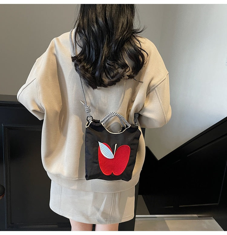 Women's Small Nylon Apple Streetwear Embroidery Square Open Tote Bag