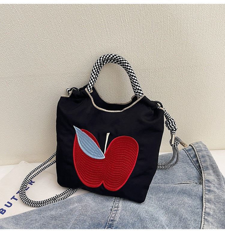 Women's Small Nylon Apple Streetwear Embroidery Square Open Tote Bag