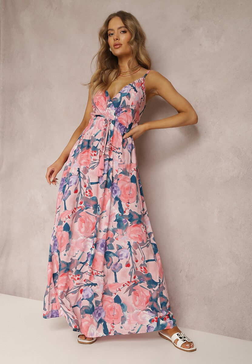 Women's Sheath Dress Streetwear V Neck Sleeveless Flower Maxi Long Dress Holiday