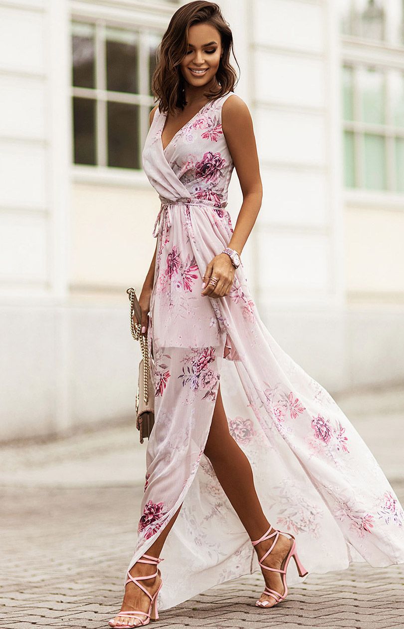 Women's Sheath Dress Streetwear V Neck Sleeveless Flower Maxi Long Dress Holiday