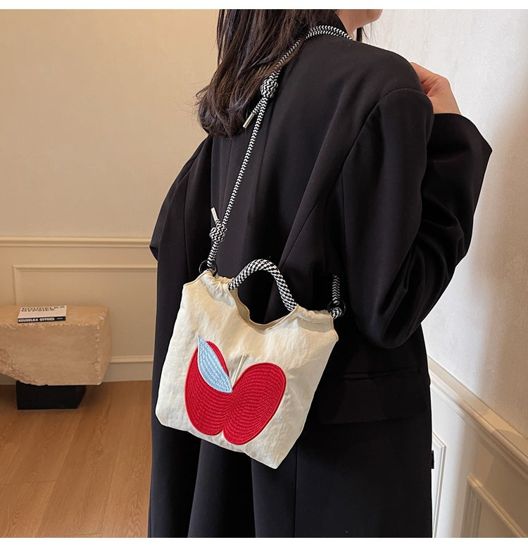 Women's Small Nylon Apple Streetwear Embroidery Square Open Tote Bag