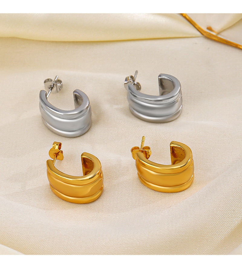 1 Pair Retro C Shape Plating 304 Stainless Steel 18K Gold Plated Ear Studs