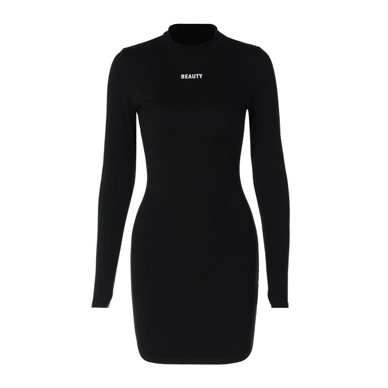 Women's Sheath Dress Streetwear High Neck Long Sleeve Solid Color Above Knee Holiday