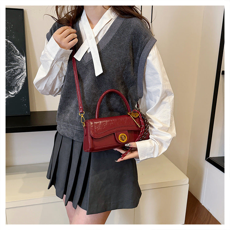 Women's Medium Pu Leather Solid Color Streetwear Square Lock clasp Crossbody Bag