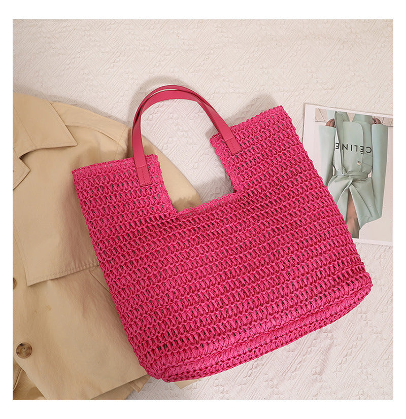 Women's Large Paper Solid Color Elegant Streetwear Weave Square Magnetic Buckle Straw Bag