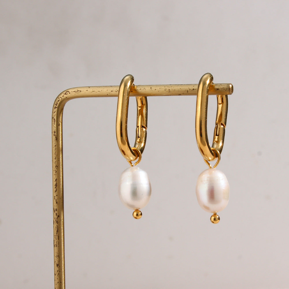 Fashion U Shape Pearl Plating 304 Stainless Steel 18K Gold Plated Drop Earrings