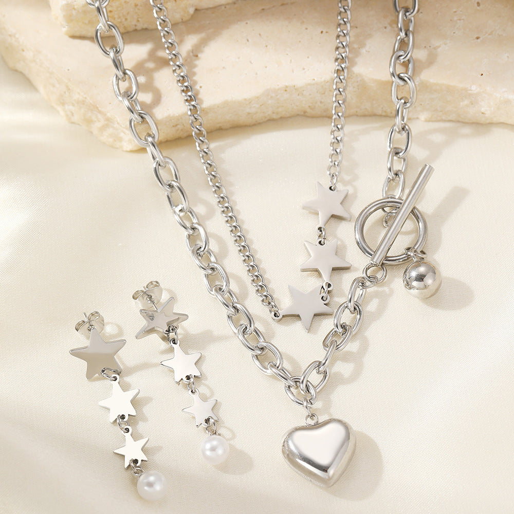 Jewelry Elegant Lady Star Heart Shape 304 Stainless Steel Plating Stainless Steel Jewelry Sets