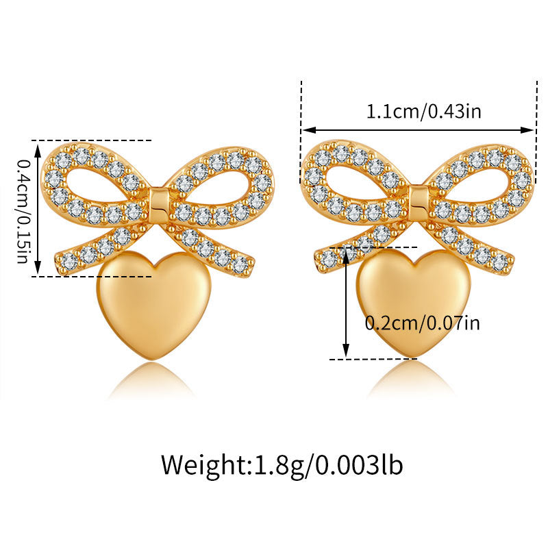 1 Pair Elegant Classic Style Streetwear Leaf Heart Shape Bow Knot Copper Zircon Ear Studs