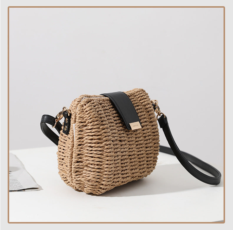 Women's Straw Solid Color Vacation Weave Square Magnetic Buckle Crossbody Bag