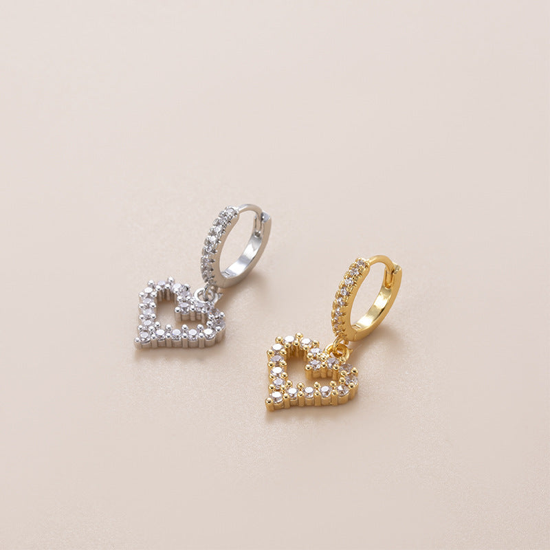 fashion heart shape butterfly copper plating inlay zircon ear studs 1 piece