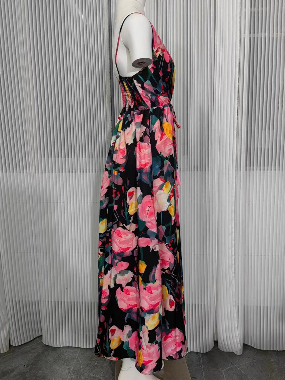 Women's Sheath Dress Streetwear V Neck Sleeveless Flower Maxi Long Dress Holiday