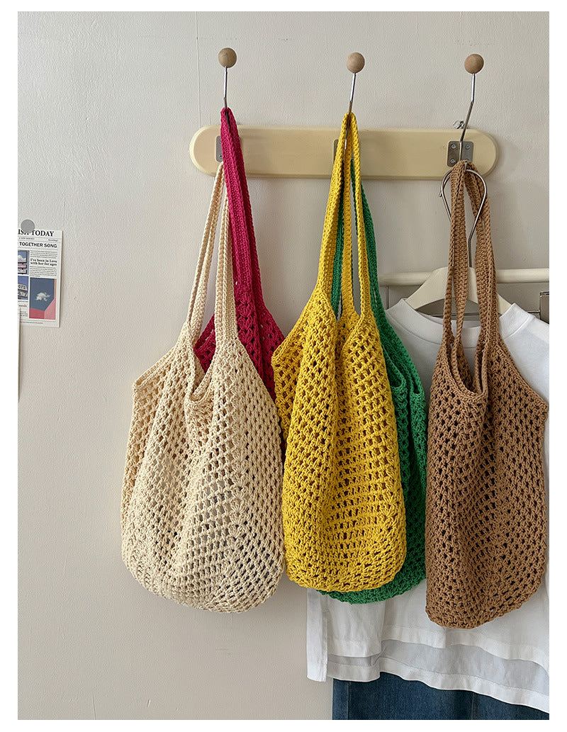 Women's Medium Cotton Solid Color Elegant Streetwear Weave Square Open Straw Bag