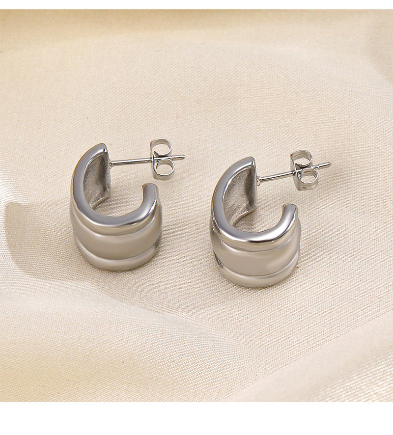 1 Pair Retro C Shape Plating 304 Stainless Steel 18K Gold Plated Ear Studs