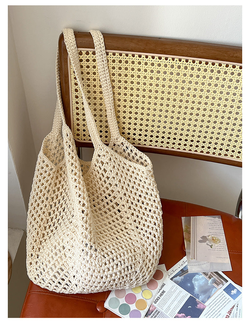 Women's Medium Cotton Solid Color Elegant Streetwear Weave Square Open Straw Bag