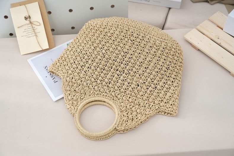 Women's Large Paper string Solid Color Elegant Streetwear Weave Shell Open Straw Bag