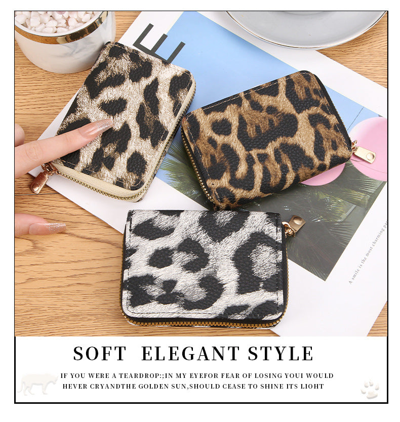 Women's Leopard Pu Leather Zipper Card Holders