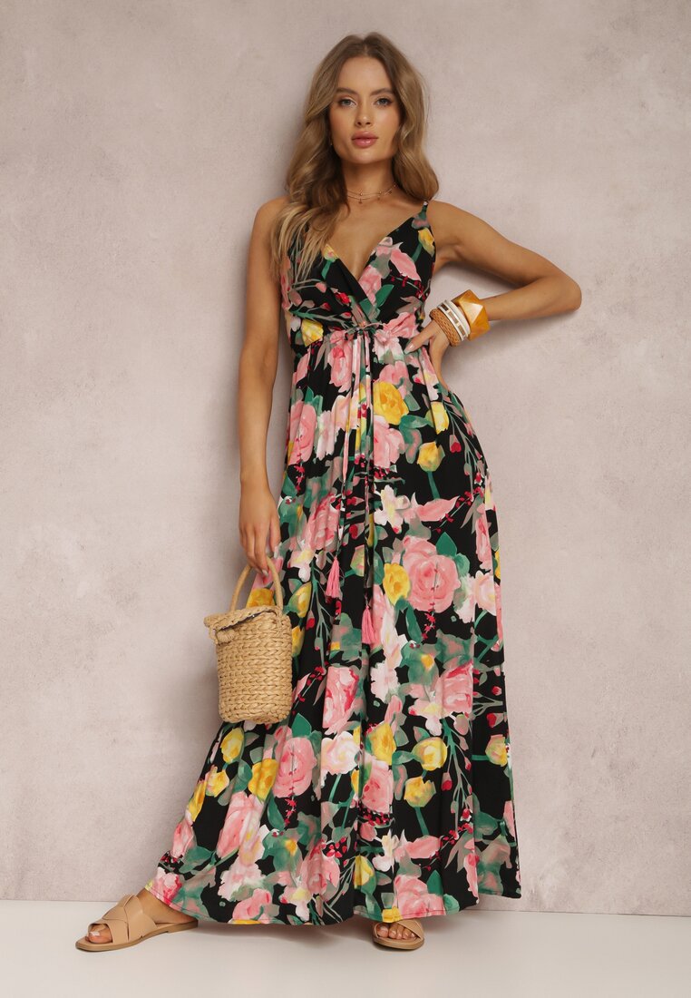 Women's Sheath Dress Streetwear V Neck Sleeveless Flower Maxi Long Dress Holiday