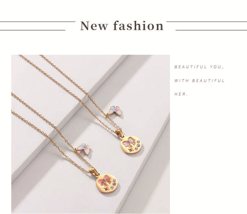 Jewelry Elegant Sweet Streetwear Geometric Butterfly Titanium Steel Plating Pendant Necklace