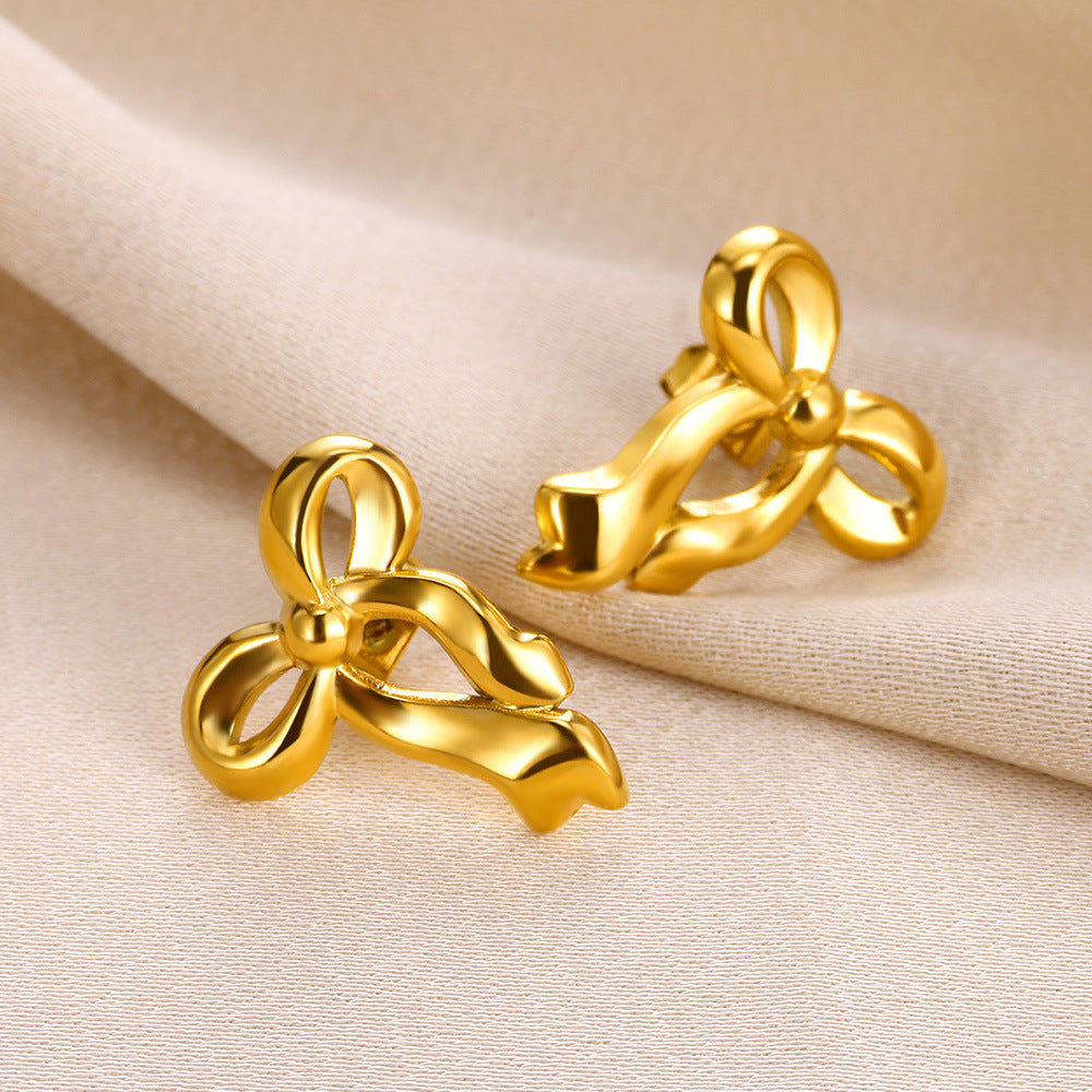 1 Pair Simple Style Classic Style Bow Knot Plating 304 Stainless Steel Ear Studs