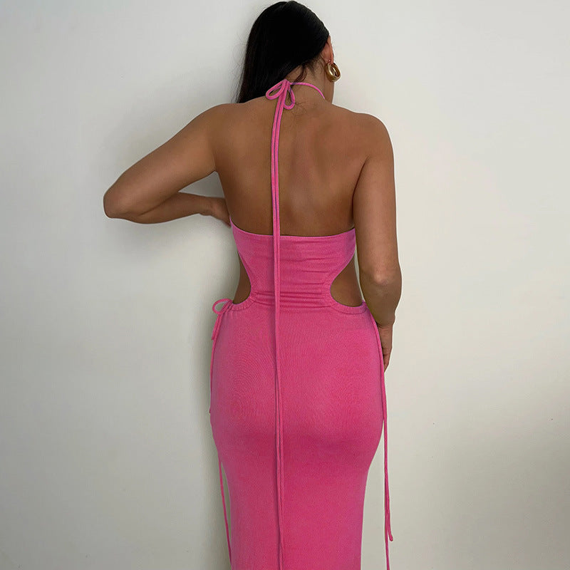 Women's One-Step Skirt Streetwear Halter Neck Sleeveless Solid Color Maxi Long Dress Holiday